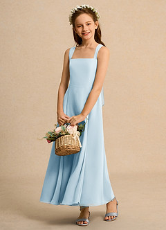 Azazie Tater Junior Formal vestidos de niña de las flores Vestido de Azul Cielo de Gasa de Corte En A con Plisado image4