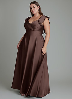 Azazie Leilani Bridesmaid Dresses Ganache A-Line Ruched Stretch Satin Dress image15