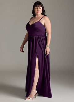 Azazie Zeya Bridesmaid Dresses Grape A-Line Pleated Stretch Satin Dress image13