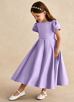 Azazie Princess Flower Girl Dresses Lilac A-Line Pleated Matte Satin Dress image1