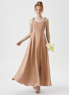 Azazie Rosey Junior Robe Trapèze en Satin extensible Encolure en Forme de Cœur Rose Perle image1