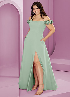 Barbie ♥ Azazie Jurken voor bruidsmeisjes Converteerbaar Jurk van Chiffon met A-Lijn Off the Shoulder Agave image14