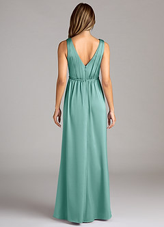 Azazie Tanicia Bridesmaid Dresses Aqua A-Line Pleated Stretch Satin Dress image2