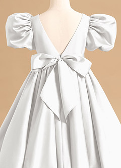 Azazie Jellybean Flower Girl Dresses White Ball-Gown Ruched Matte Satin Dress image5