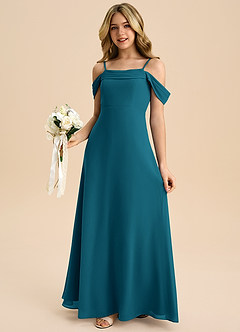 Azazie Anselie Junior Ink Blue A-Line Off the Shoulder Chiffon Dress image4