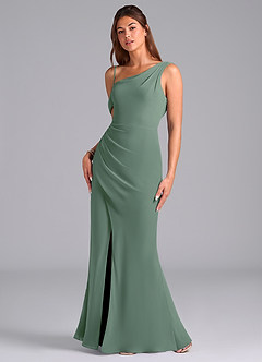Azazie Madelyn Bridesmaid Dresses Eucalyptus Mermaid One Shoulder Chiffon Convertible Dress image5
