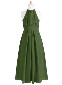 Azazie Bonnie Junior Olive A-Line Pleated Chiffon Dress image6