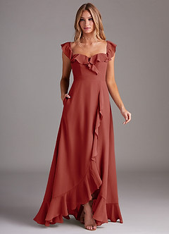 Azazie Lyra Robes de demoiselle d'honneur Robe Trapèze Convertible en Mousseline de soie Terracotta image3