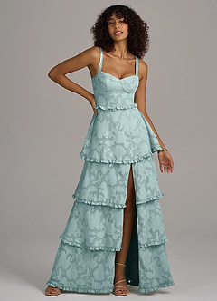 Azazie Romie Bridesmaid Dresses Mist A-Line Corset Floral Burnout Dress image1