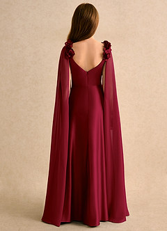 Azazie Rosita Junior Formal Flower Girl Dresses Burgundy A-Line Pleated Matte Satin Dress image2