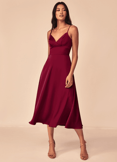 Azazie Dottie Bridesmaid Dresses Burgundy A-Line Stretch Satin Dress image3