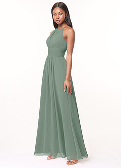 Azazie Bonnie Bridesmaid Dresses Silver Sage A-Line Keyhole Ruched Chiffon Dress image3