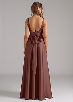 Azazie Kora Bridesmaid Dresses Espresso A-Line Pleated Stretch Satin Dress image5