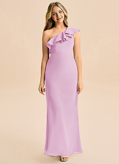 Azazie Alissa Junior A라인 셔링 쉬폰 플로어 길이 주니어 신부 들러리 드레스 image5