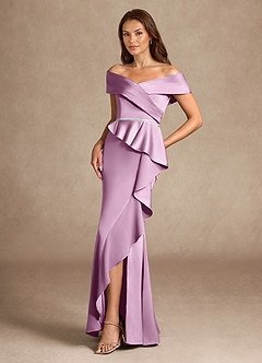 Azazie Dareia Mother of the Bride Dresses Wisteria Mermaid Off the Shoulder Stretch Satin Dress image2