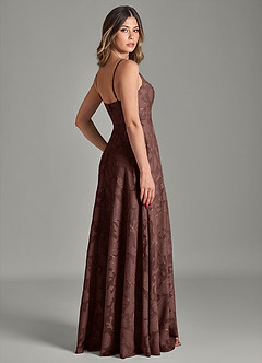 Azazie Amani Bridesmaid Dresses Espresso A-Line Pleated Floral Burnout Dress image2