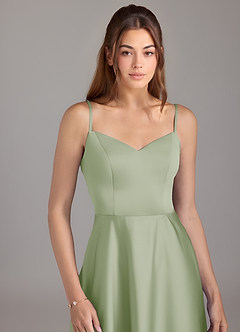 Azazie Marley Bridesmaid Dresses Dusty Sage A-Line Off the Shoulder Stretch Satin Convertible Dress image2