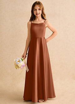 Azazie Joella Girls Formal Flower Girl Dresses Copper A-Line Pleated Stretch Satin Dress image3