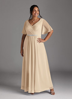 Azazie Tricia Kleider für die Brautmutter A-Linie V-Hals Gefaltet Chiffon Kleid Champagner image3
