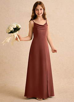 Azazie Shira Girls Formal Flower Girl Dresses Auburn A-Line Pleated Stretch Satin Dress image4