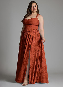 Azazie Francis Bridesmaid Dresses Auburn A-Line Corset Floral Burnout Dress image12