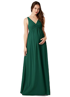 Azazie Yetta vestidos de dama de honor de maternidad Vestido de Corte En A Cuello en V fruncido Hasta el suelo Gasa image1