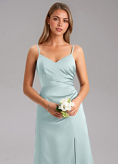 Azazie Azuree Bridesmaid Dresses Mist A-Line Pleated Stretch Satin Dress image8
