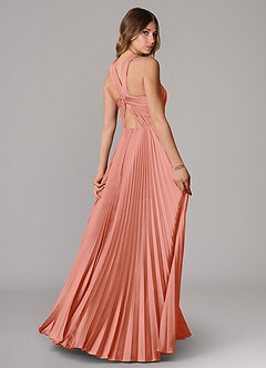 Azazie Afra Robes de demoiselle d'honneur Robe Trapèze en Satin extensible Plissée Corail image2