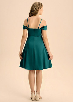 Azazie Anselie Junior A-Line Plisseret Stræk satin Mini Junior brudepige Kjole image2