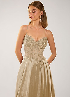 Isoldemark Champagne Beading Sequin Embroidery Satin Prom Dress image6