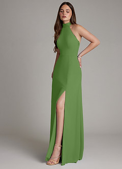Azazie Myra Bridesmaid Dresses Basil A-Line High Neck Chiffon Dress image6