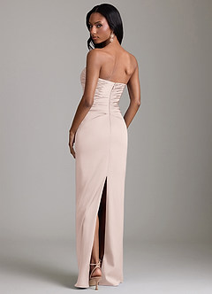 Azazie Sonora Vestidos de damas de honor Vestido de Rosa Rubor de Satén Elástico de Corte Recto con Sin tirantes image7