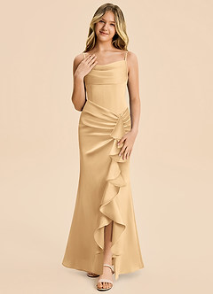 Azazie Rosalia Junior Robe Fourreau en Satin extensible Plissé Or image5