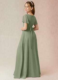 Azazie Induh Junior A라인 러칭 쉬폰 플로어 기장 주니어 브라이즈메이드 드레스 image2