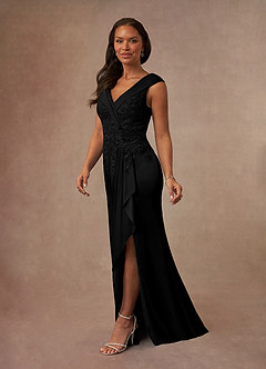 Azazie Calathea Mother of the Bride Dresses Black A-Line Lace Dress image2