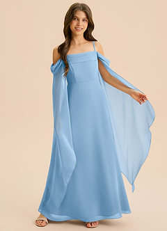 Azazie Moana Junior A-Linie Plissee Chiffon Kleid Puderblau image6