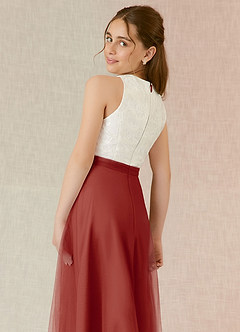 Azazie Albertine Junior Terracotta A-Line Lace Chiffon Dress image6