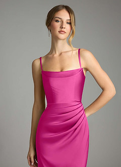 Azazie Leonis Bridesmaid Dresses Fuchsia Mermaid Pleated Stretch Satin Convertible Dress image3