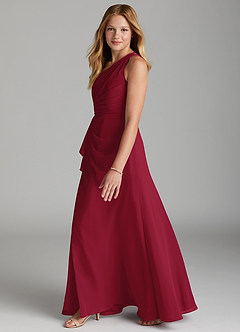 Azazie Maive Junior Burgundy A-Line Pleated Chiffon Dress image5