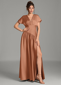Azazie Alysse Abiti da Damigella Abito A-Line in Raso Elasticizzato Bronzo image3