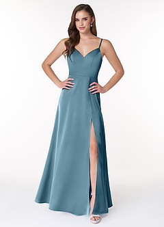 Azazie Alexandria Final Sale Agave A-Line Bow Stretch Satin Dress image1