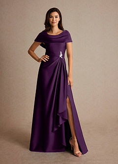Azazie Branford Mother of the Bride Dresses Grape A-Line Pleated Stretch Satin Dress image5