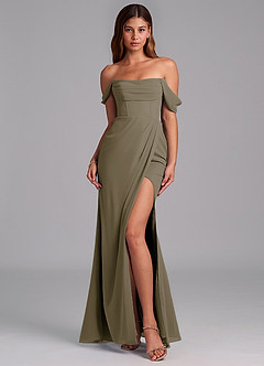 Azazie Johana Jurken voor bruidsmeisjes Converteerbaar Jurk van Chiffon met Zeemeermin Off the Shoulder Wilgengroen image3