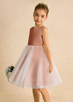 Azazie Esme Blumenmädchenkleider Ballkleid Schleifen Tüll Kleid Bronzer image4