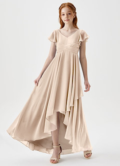 Azazie Caria Junior Robe Trapèze en Mousseline de soie Plissée Albâtre Blanc image5