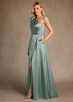 Azazie Easton Mère de la mariée Robes Robe Trapèze en Satin extensible Une épaule Sauge D'argent image2