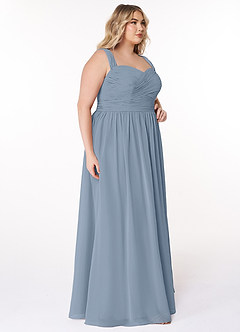 Azazie Zapheira Abiti da Damigella Abito A-Line in Chiffon Increspato Blu Polveroso image9