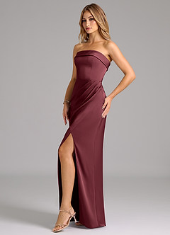Azazie Aretha Brautjungfernkleider Wandelbar A-Linie Schulterfrei Stretch-Satin Kleid Merlot image3