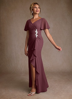 Azazie Suffolk Mère de la mariée Robes Robe Trapèze en Mousseline de soie Plissée Sangria image2