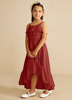 Azazie Karmen Flower Girl Dresses Terracotta A-Line Ruched Chiffon Dress image2
